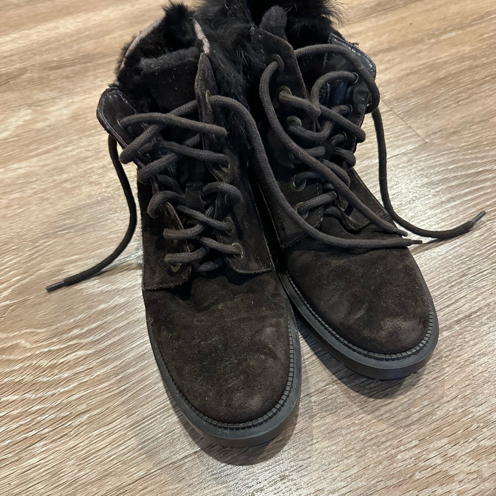 Aquatalia Brown Fur-Lined Lace-Up Boots